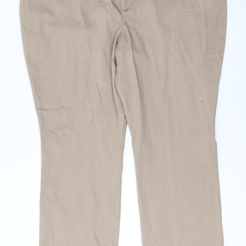 Lee Womens Beige Straight Leg Mid Rise Trousers Size 22 Stretch