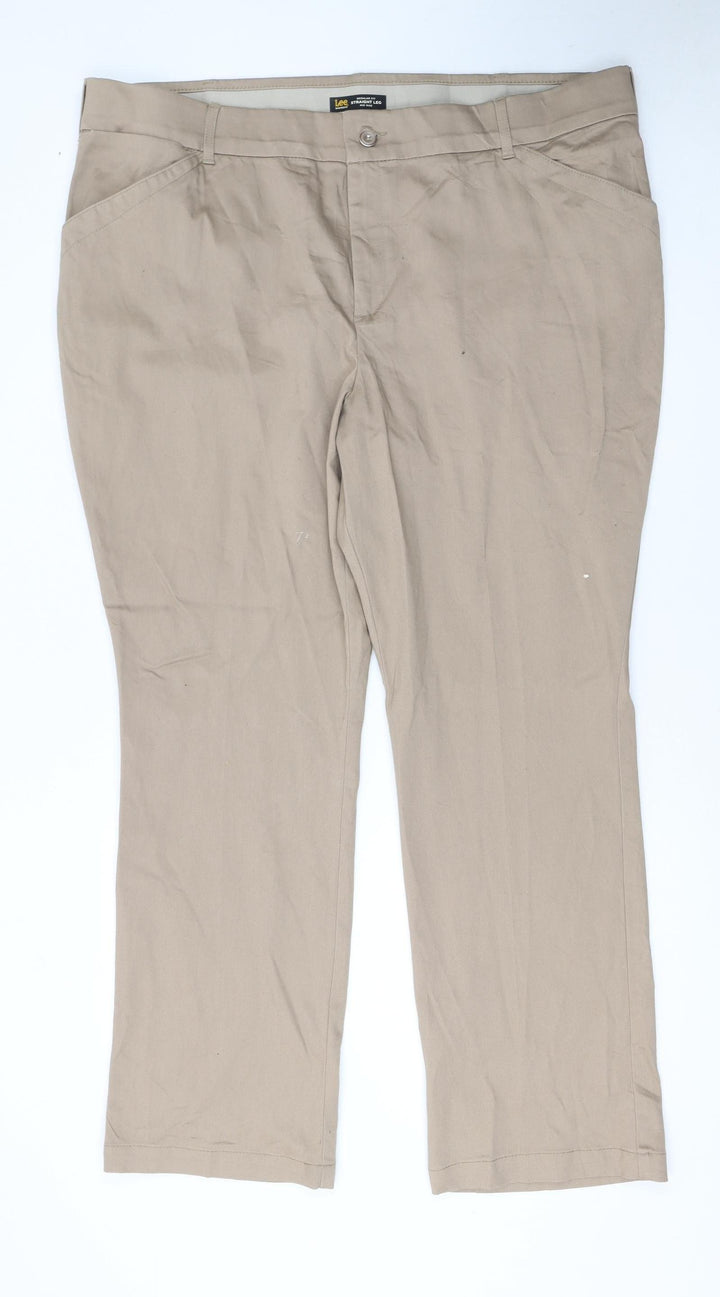 Lee Womens Beige Straight Leg Mid Rise Trousers Size 22 Stretch