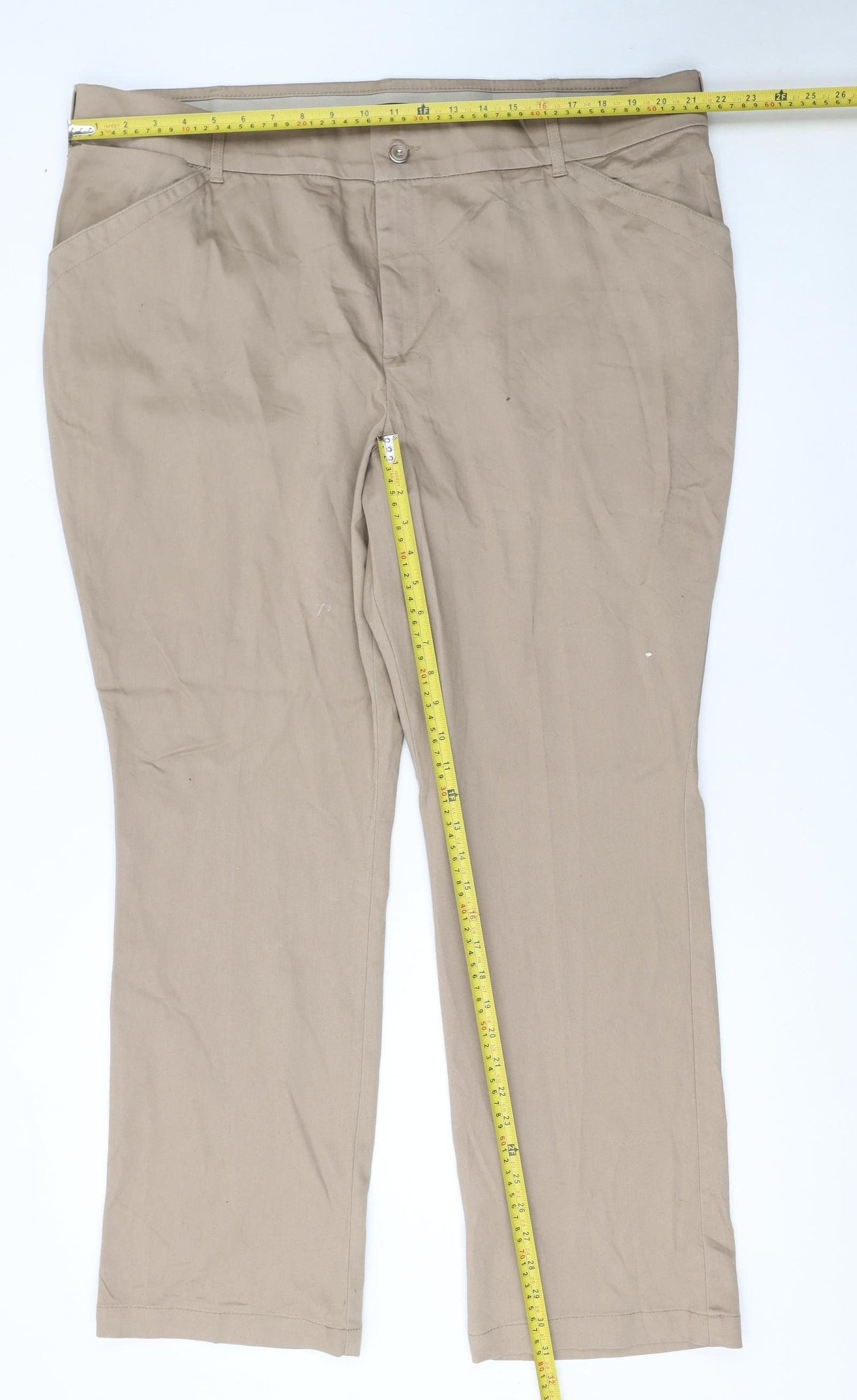 Lee Womens Beige Straight Leg Mid Rise Trousers Size 22 Stretch