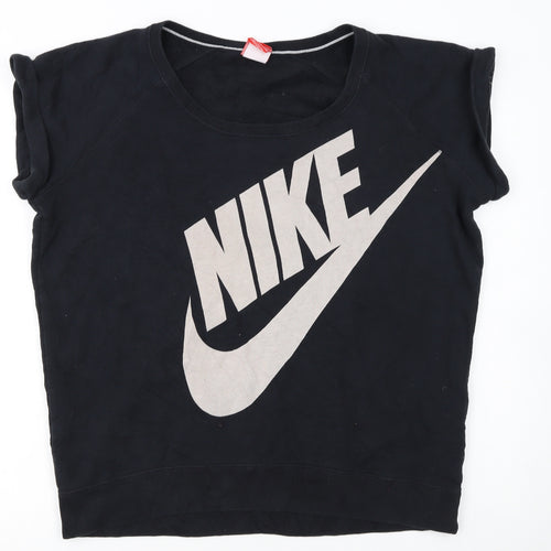 Nike Women Black Short Sleeve Pullover Sweatshirt XL Logo Print