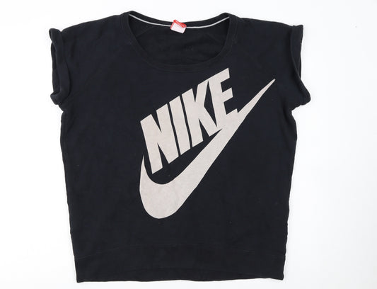Nike Women Black Short Sleeve Pullover Sweatshirt XL Logo Print