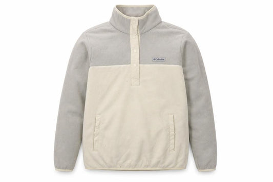 Front view of Columbia Men's Beige Grey Fleece Snap Henley Sweatshirt L
