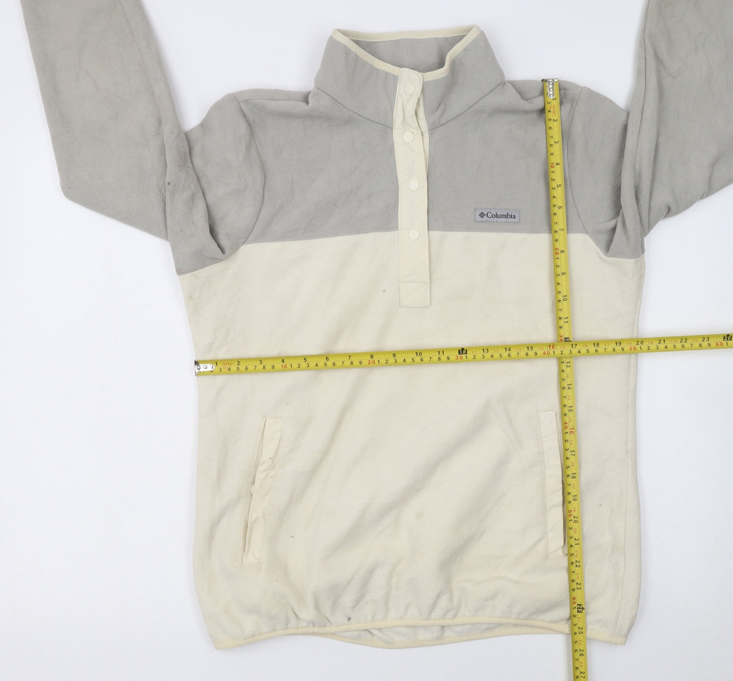 Columbia Men's Beige Grey Fleece Snap Henley Sweatshirt L