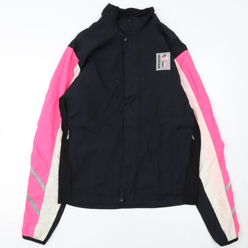 Nike Womens Black Pink Windbreaker Jacket Size L Reflective Panels