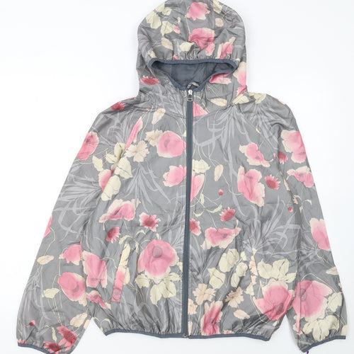 Miss London Womens Grey Floral Hooded Rain Jacket XL