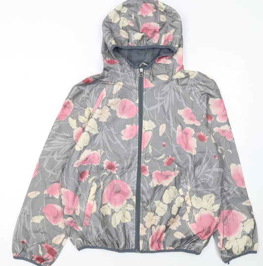 Miss London Womens Grey Floral Hooded Rain Jacket XL