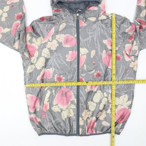 Miss London Womens Grey Floral Hooded Rain Jacket XL