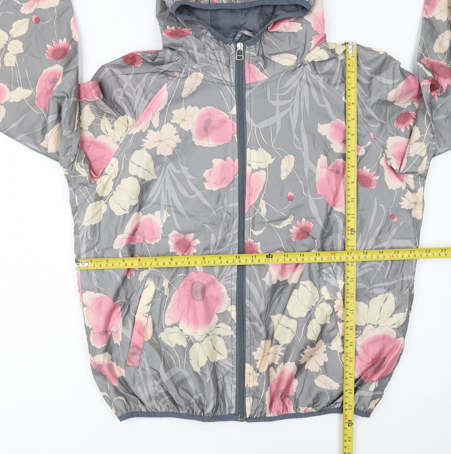 Miss London Womens Grey Floral Hooded Rain Jacket XL