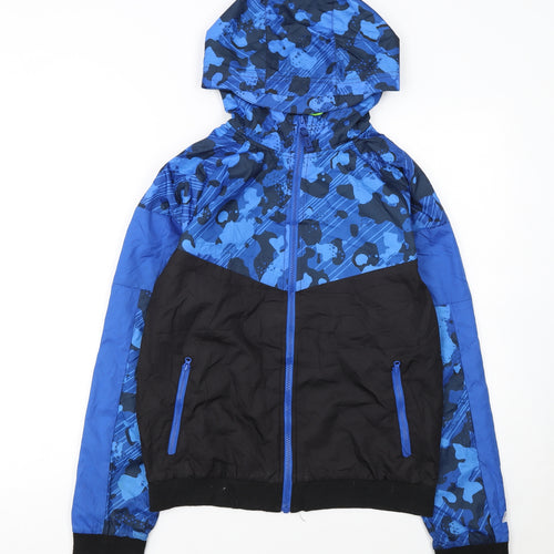 Russell Boys Blue Camouflage Hooded Windbreaker Jacket Size 18 Years