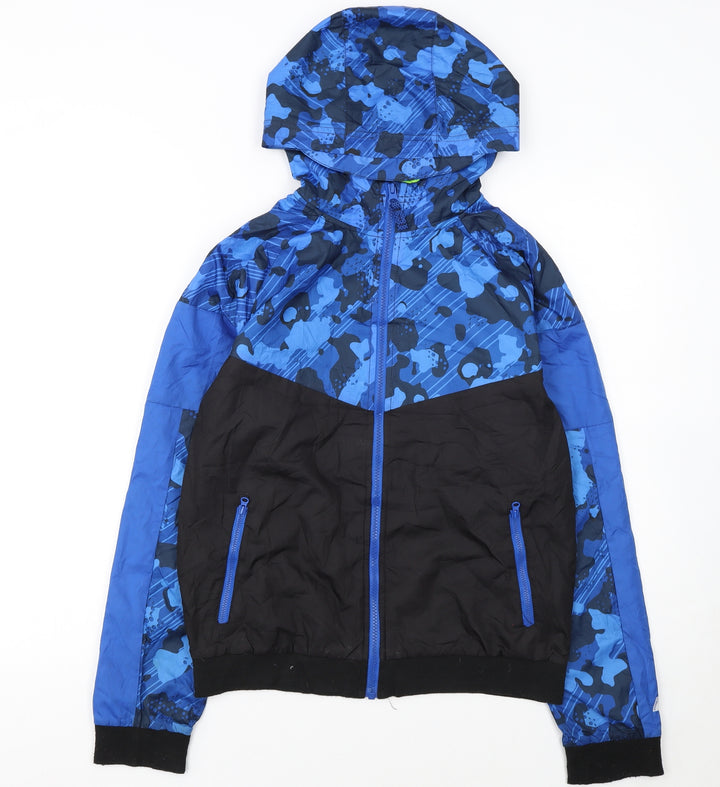 Russell Boys Blue Camouflage Hooded Windbreaker Jacket Size 18 Years