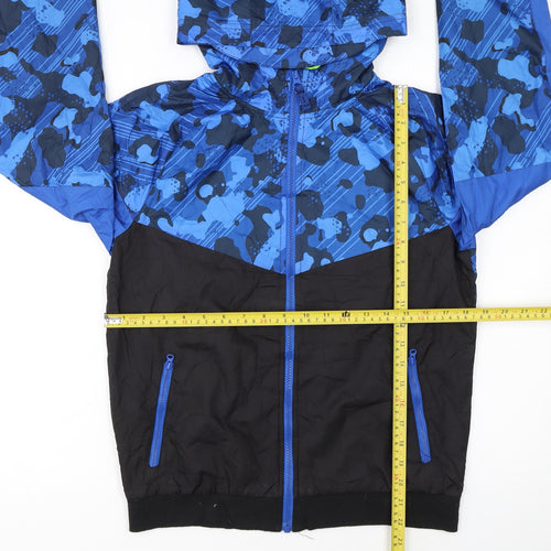 Russell Boys Blue Camouflage Hooded Windbreaker Jacket Size 18 Years