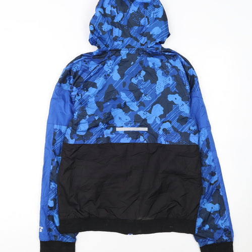 Russell Boys Blue Camouflage Hooded Windbreaker Jacket Size 18 Years