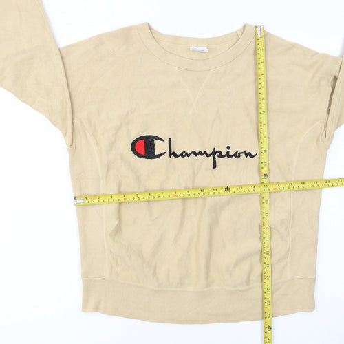 Champion Womens Beige Reverse Weave Sweatshirt Large Logo Crew Neck