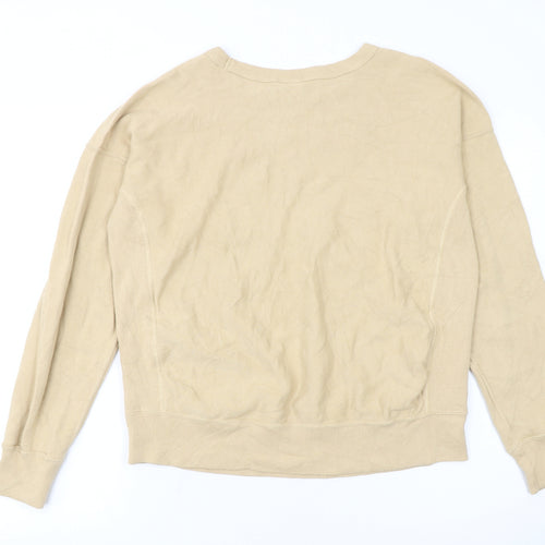 Champion Womens Beige Reverse Weave Sweatshirt Large Logo Crew Neck