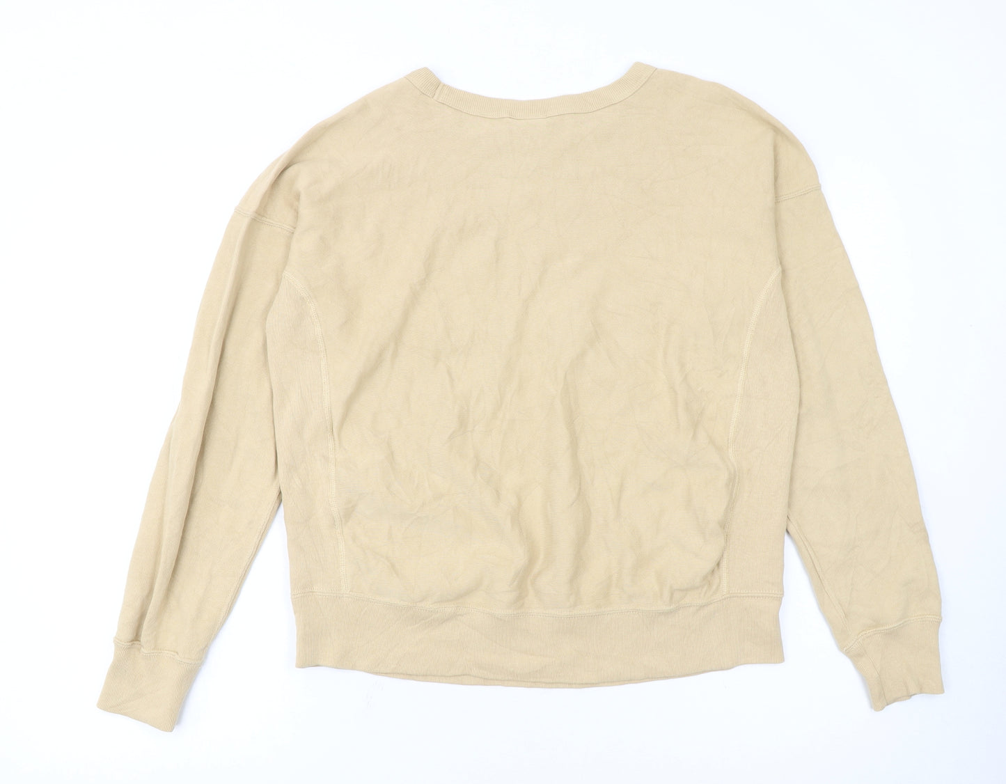 Champion Womens Beige Reverse Weave Sweatshirt Large Logo Crew Neck