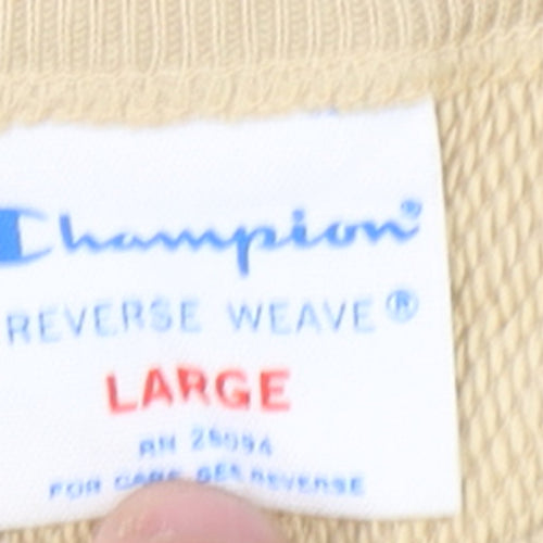 Champion Womens Beige Reverse Weave Sweatshirt Large Logo Crew Neck