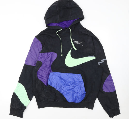 Nike Women's Black Multicoloured Patchwork Pullover Hoodie M