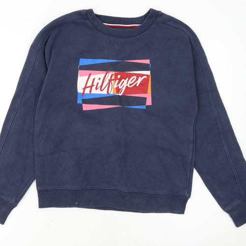 Tommy Hilfiger Girls Navy Blue Pullover Sweatshirt Size 164 Cotton Blend