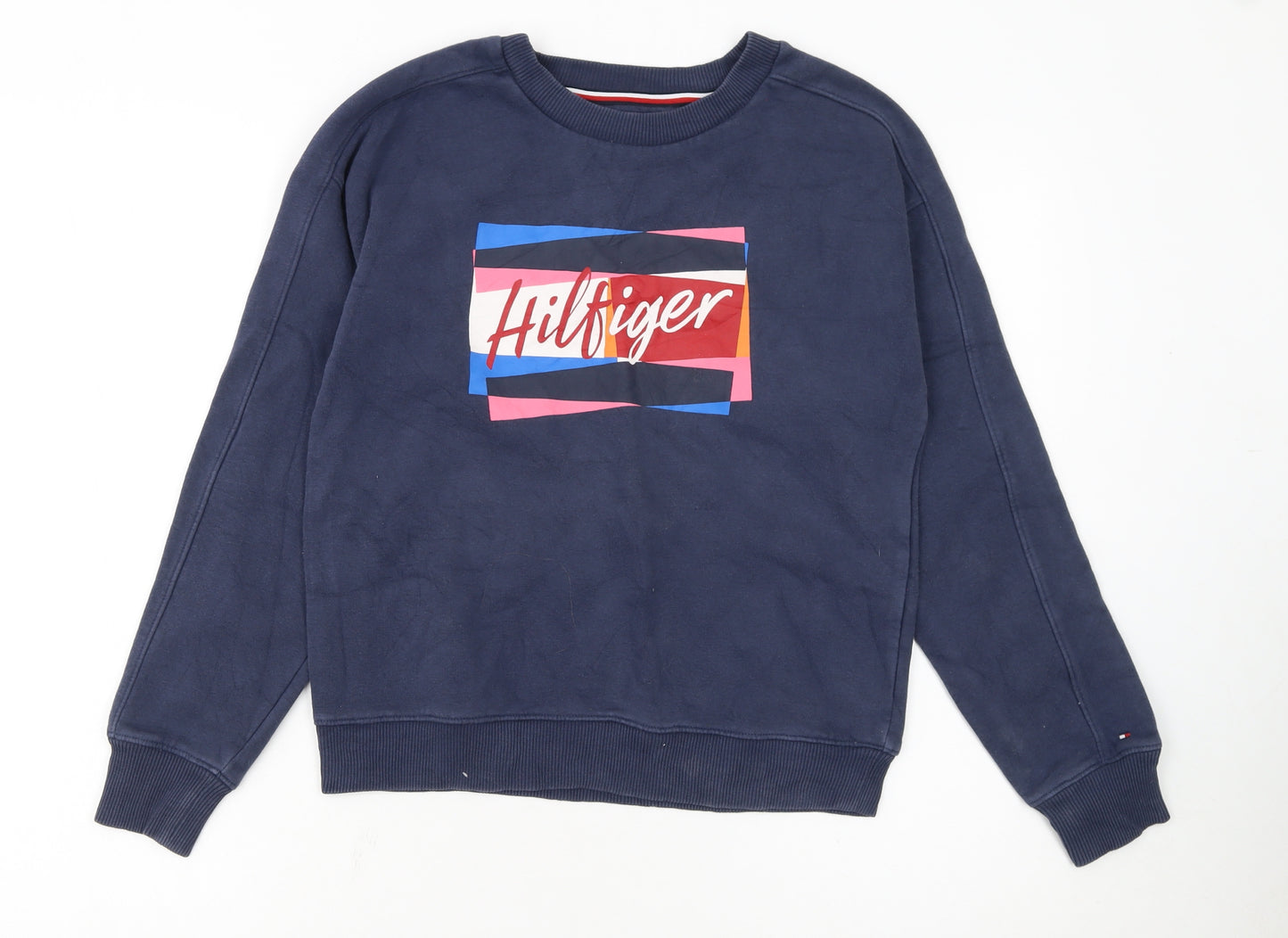 Tommy Hilfiger Girls Navy Blue Pullover Sweatshirt Size 164 Cotton Blend