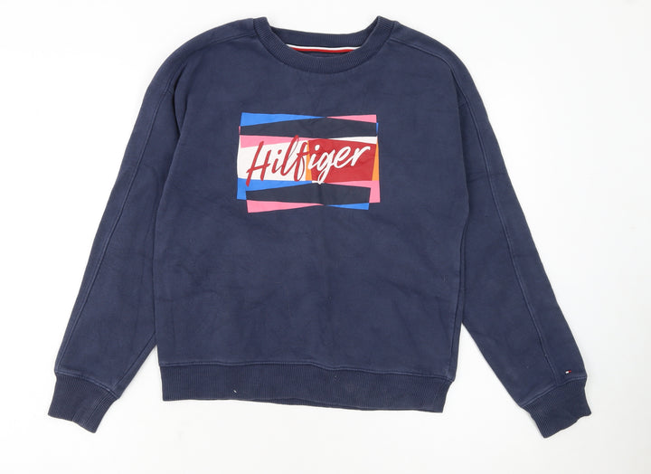 Tommy Hilfiger Girls Navy Blue Pullover Sweatshirt Size 164 Cotton Blend