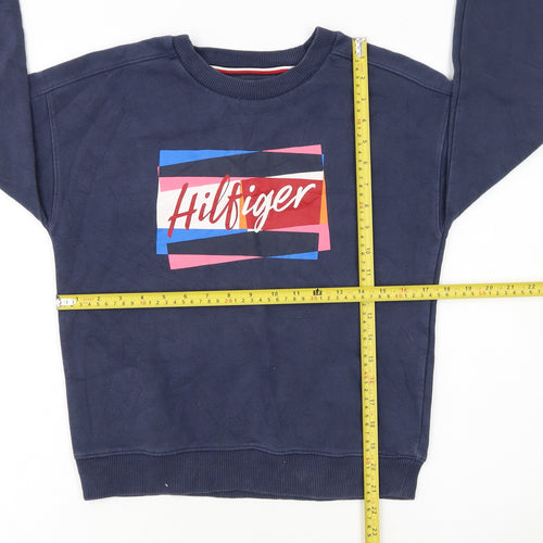 Tommy Hilfiger Girls Navy Blue Pullover Sweatshirt Size 164 Cotton Blend