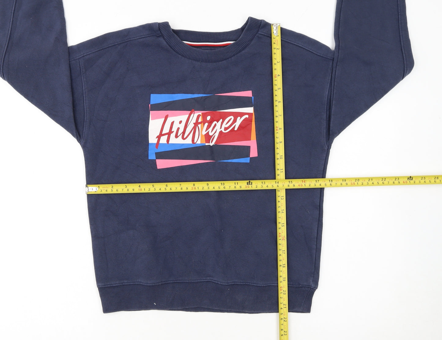 Tommy Hilfiger Girls Navy Blue Pullover Sweatshirt Size 164 Cotton Blend