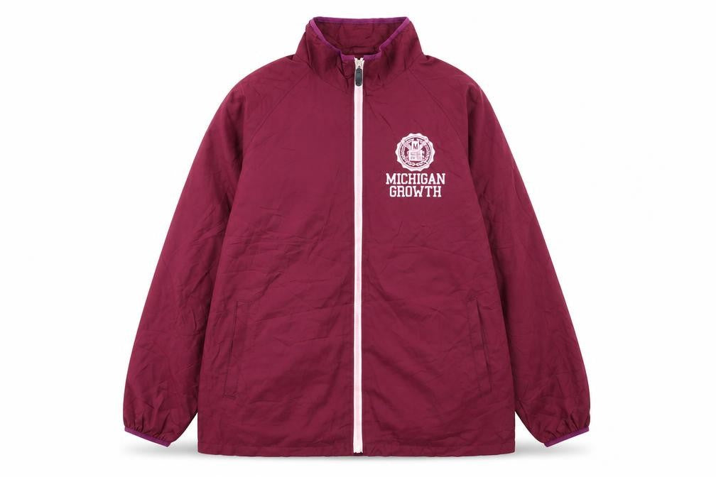 Front view of CINEMA women’s red full zip windbreaker jacket, size L