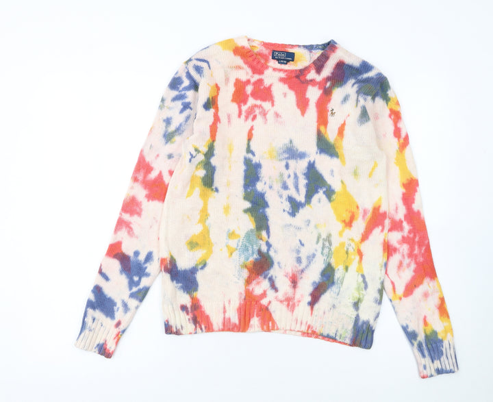 Ralph Lauren Girls Multicoloured Tie-Dye Cotton Pullover Jumper Size 14-16 L