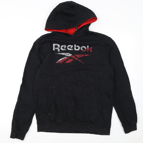 Reebok Boys Black Pullover Hoodie XL 15-16 Years Graphic Logo Fleece