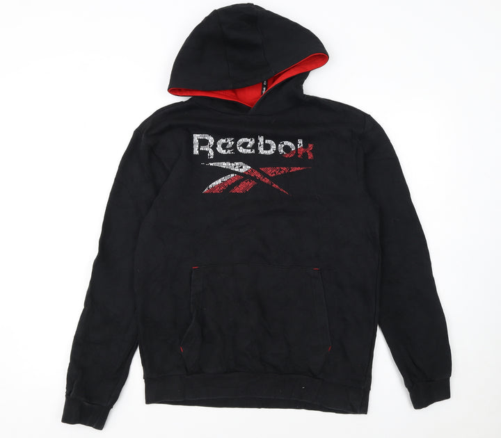 Reebok Boys Black Pullover Hoodie XL 15-16 Years Graphic Logo Fleece