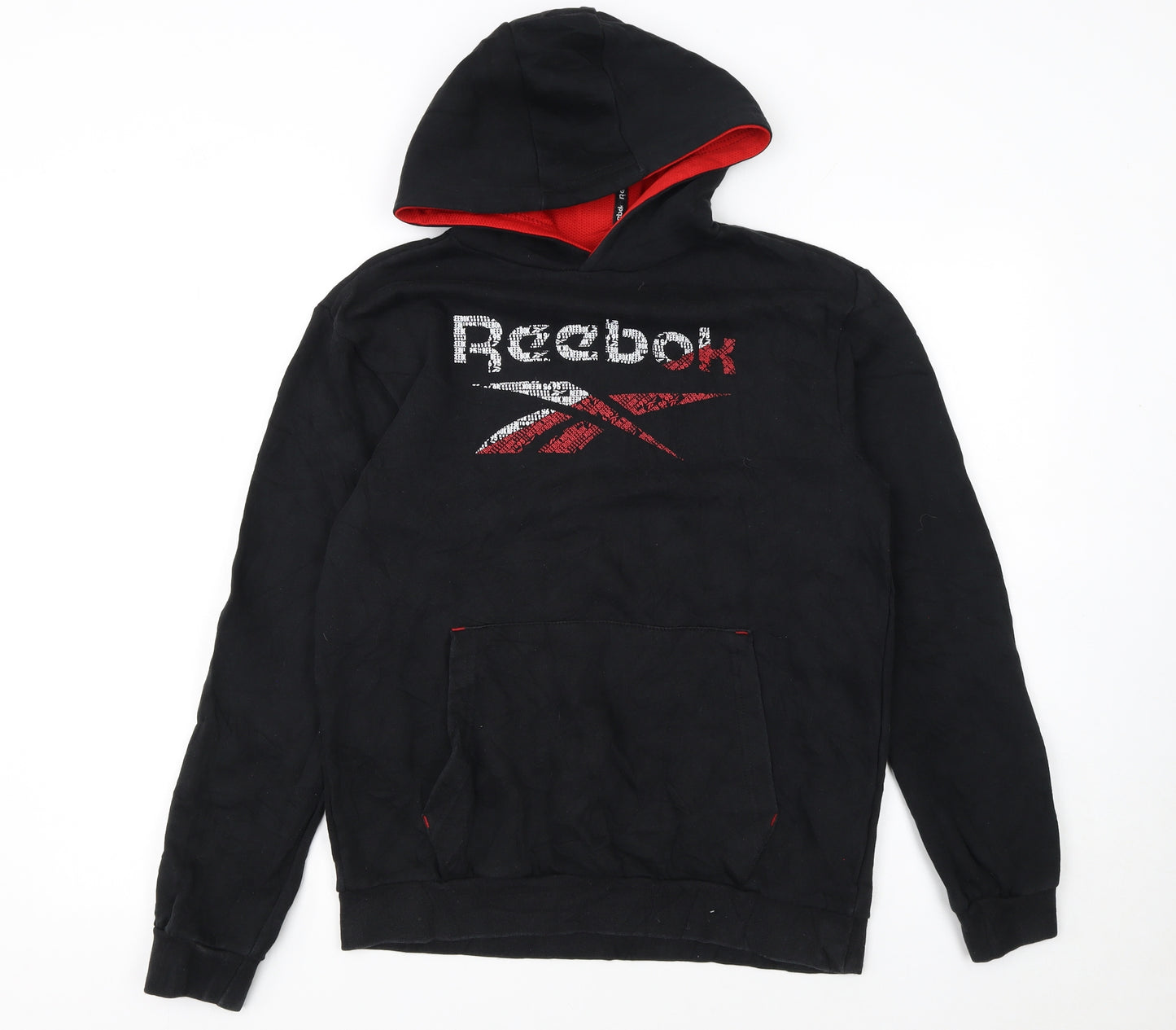 Reebok Boys Black Pullover Hoodie XL 15-16 Years Graphic Logo Fleece