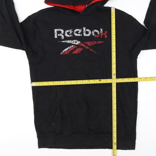 Reebok Boys Black Pullover Hoodie XL 15-16 Years Graphic Logo Fleece