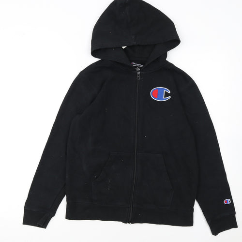 Champion Boys Black Full Zip Hoodie Size L Cotton Blend Athleticwear