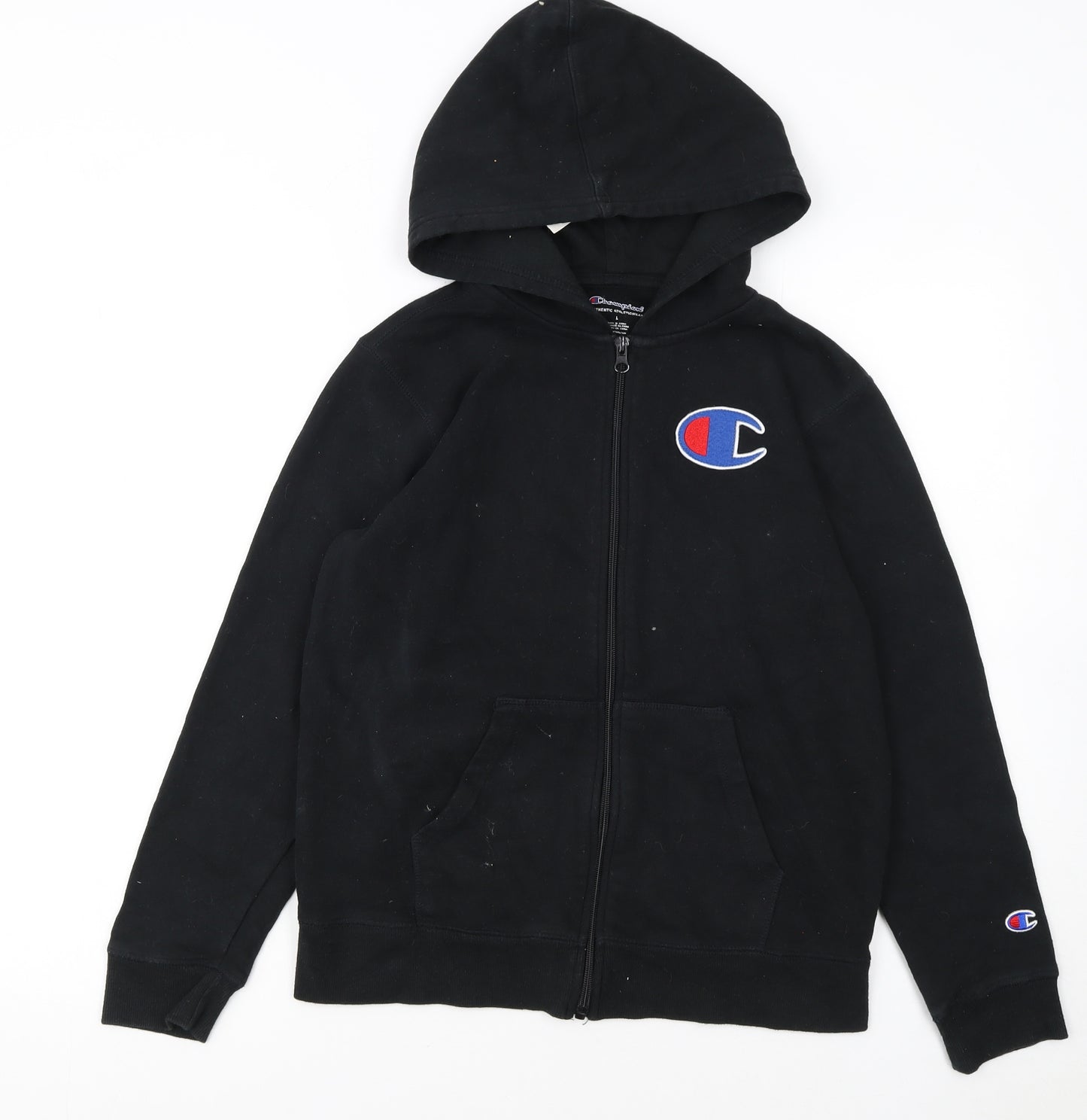 Champion Boys Black Full Zip Hoodie Size L Cotton Blend Athleticwear