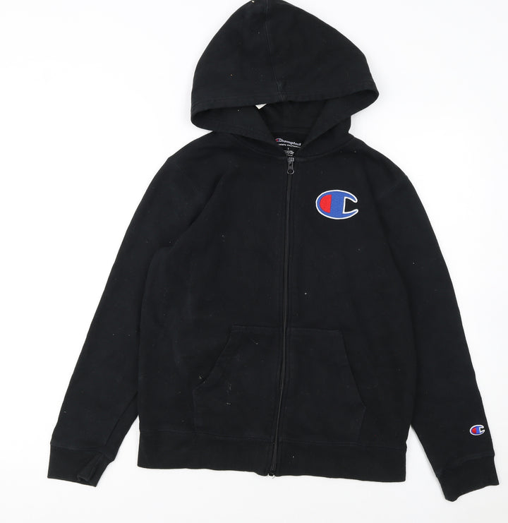 Champion Boys Black Full Zip Hoodie Size L Cotton Blend Athleticwear