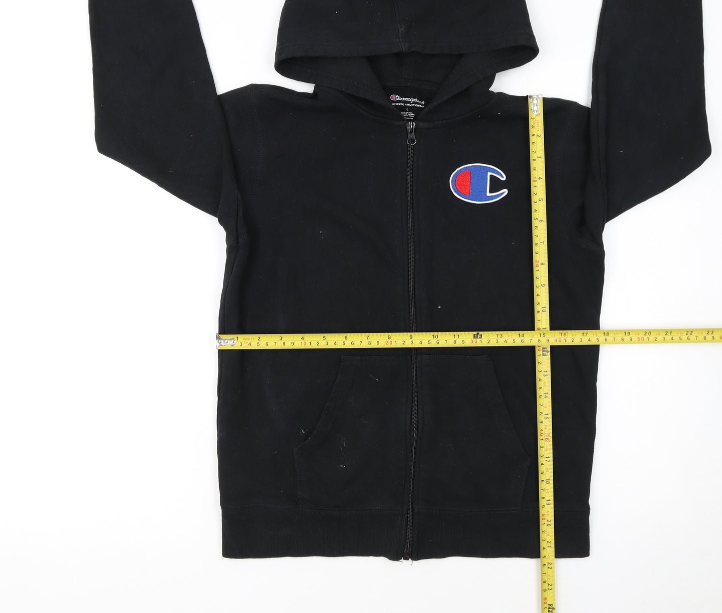 Champion Boys Black Full Zip Hoodie Size L Cotton Blend Athleticwear