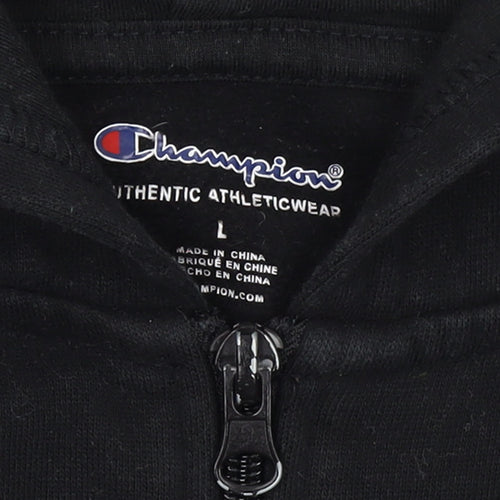 Champion Boys Black Full Zip Hoodie Size L Cotton Blend Athleticwear