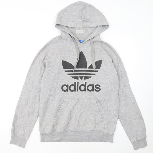 Adidas Men's Grey Pullover Hoodie Small Logo Fleece Sweatshirt