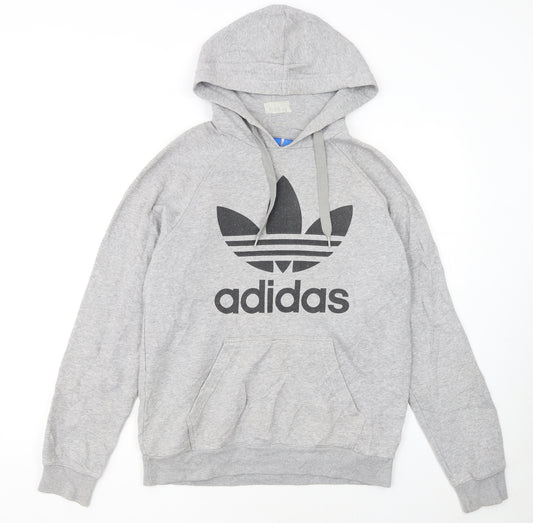 Adidas Men's Grey Pullover Hoodie Small Logo Fleece Sweatshirt