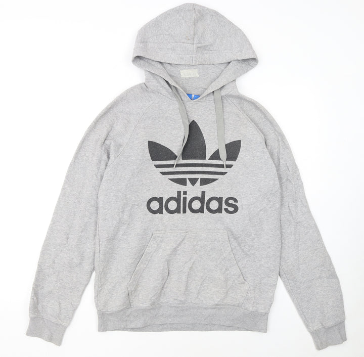 Adidas Men's Grey Pullover Hoodie Small Logo Fleece Sweatshirt