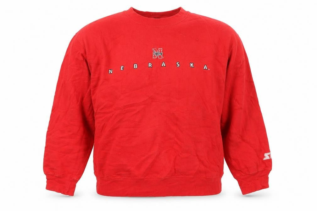 Front view of Starter Team Nebraska Red Crew Neck Sweatshirt Women L Cotton Blend