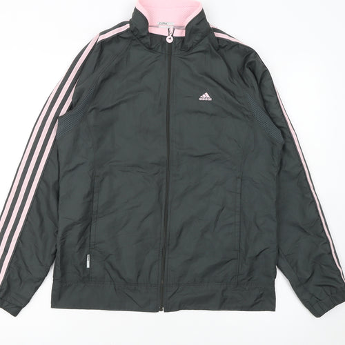 adidas Womens Black Pink Track Jacket Size 10 Full Zip Lightweight