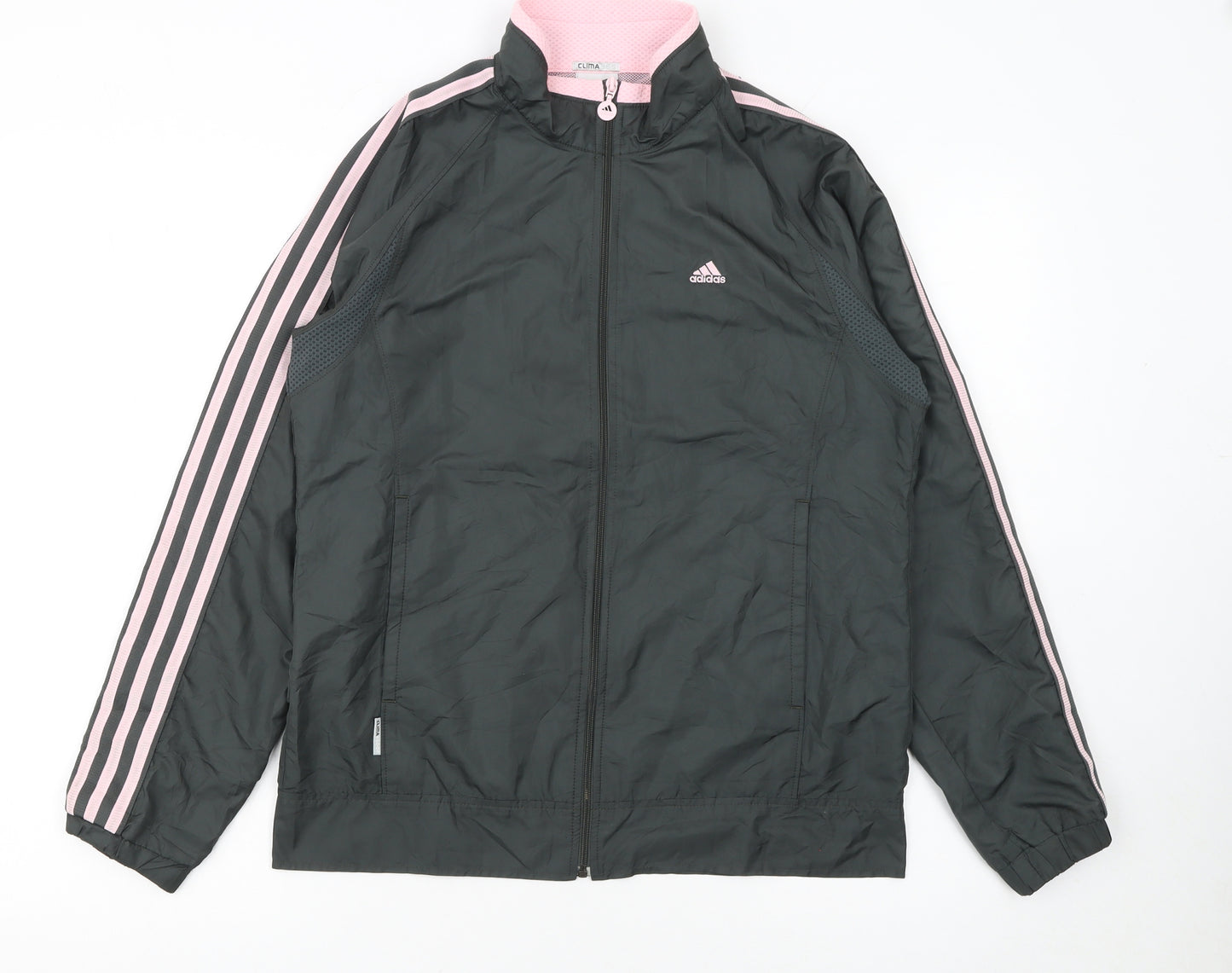 adidas Womens Black Pink Track Jacket Size 10 Full Zip Lightweight