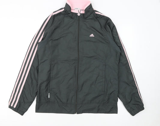 adidas Womens Black Pink Track Jacket Size 10 Full Zip Lightweight