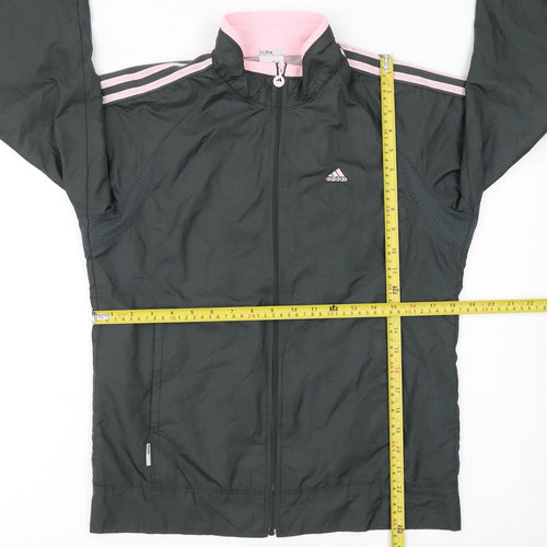 adidas Womens Black Pink Track Jacket Size 10 Full Zip Lightweight