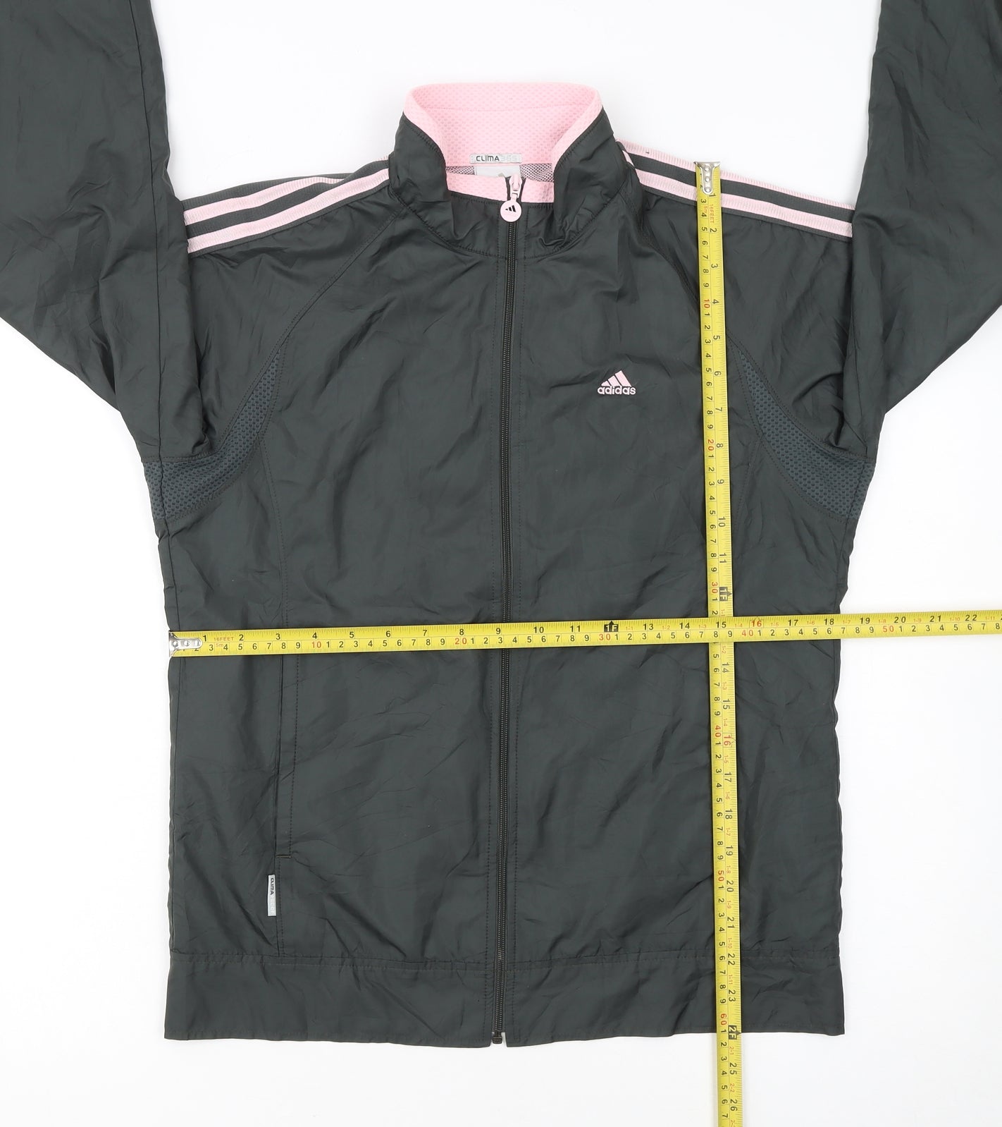 adidas Womens Black Pink Track Jacket Size 10 Full Zip Lightweight