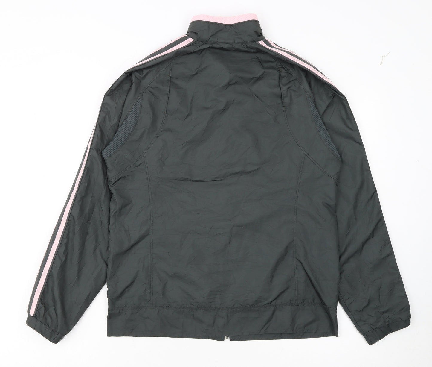 adidas Womens Black Pink Track Jacket Size 10 Full Zip Lightweight