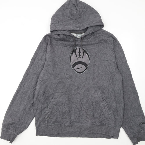 Nike Mens Grey Pullover Hoodie L Graphic Print Sports Fleece