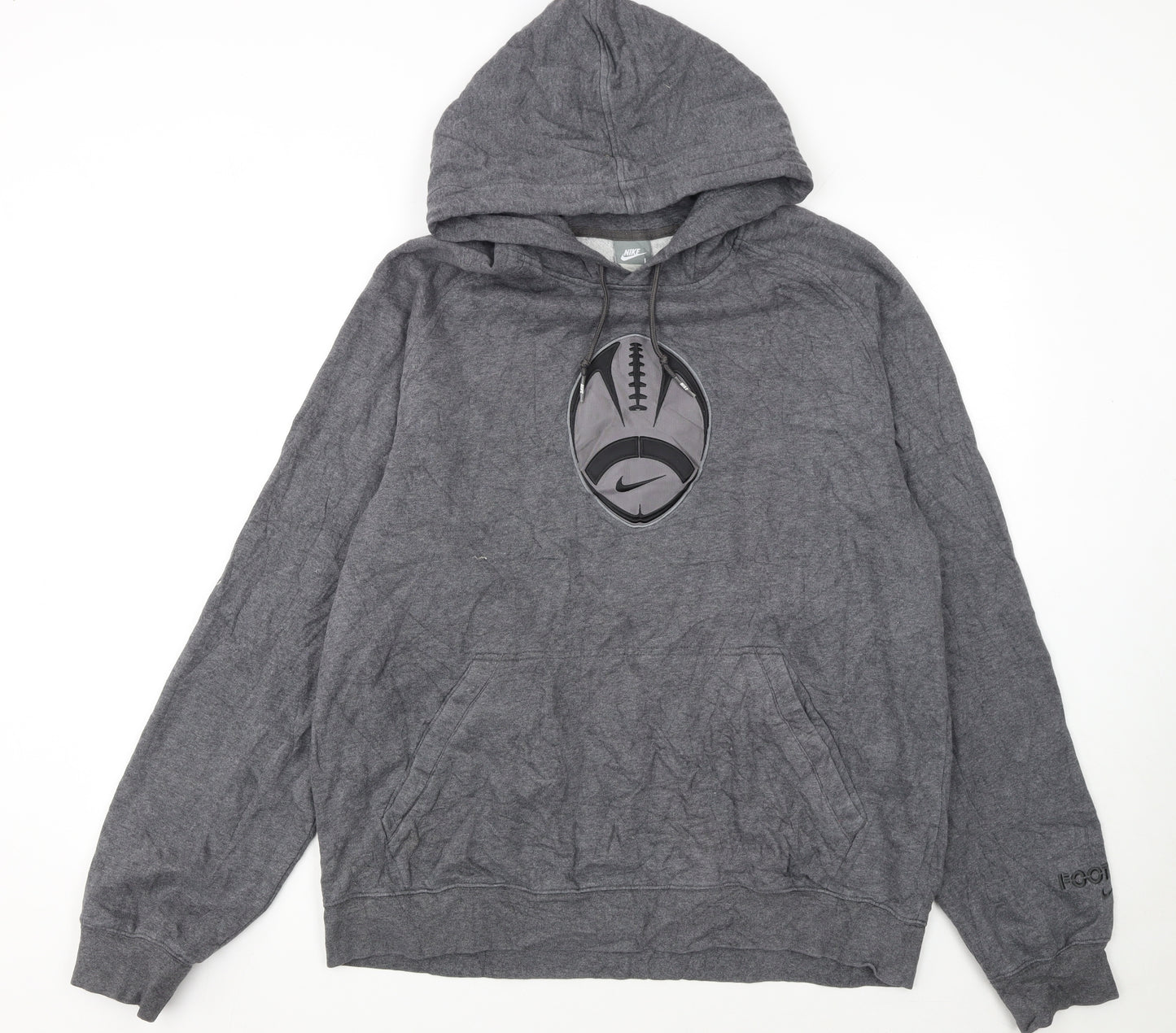 Nike Mens Grey Pullover Hoodie L Graphic Print Sports Fleece