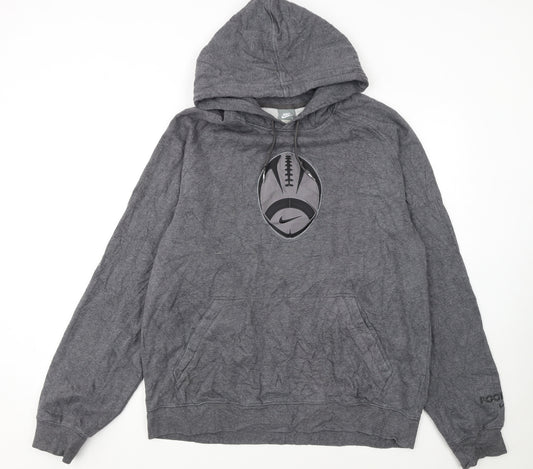 Nike Mens Grey Pullover Hoodie L Graphic Print Sports Fleece